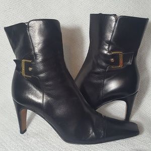 Chanel Square Toe Black Leather Ankle Boots